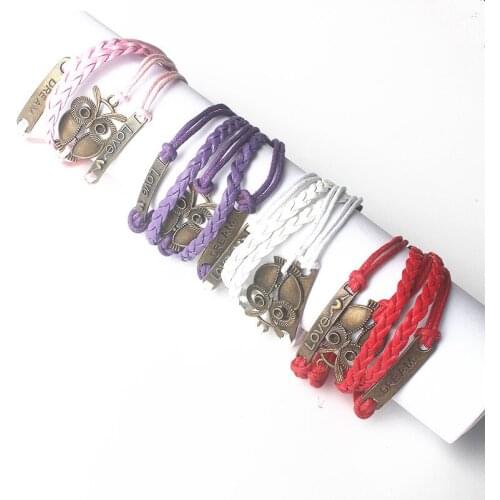 4 Colors Owl Bracelet Vintage Jewelry 5 Layer Braided Bracelets For Women Promotion Price