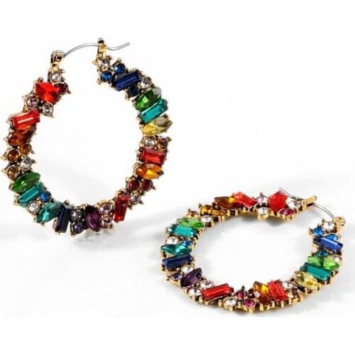 European and American Hot Sale Earrings Crystal Multicolor Hoop Earrings Alloy Antique Plating Earrings Factory Direct Supply