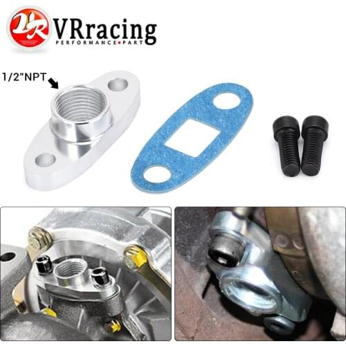 VR - 1/2 NPT Female Aluminum Oil Drain Turbo Flange T3 T4 T04 GT40 GT55 ODF-02 silver VR-OGG32