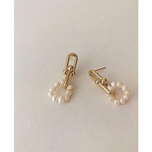 Vintage Metal Texture Thick Chain Earrings For Women Natural Freshwater Pearl Earrings Fashion Jewelry 2020 Pendientes Mujer