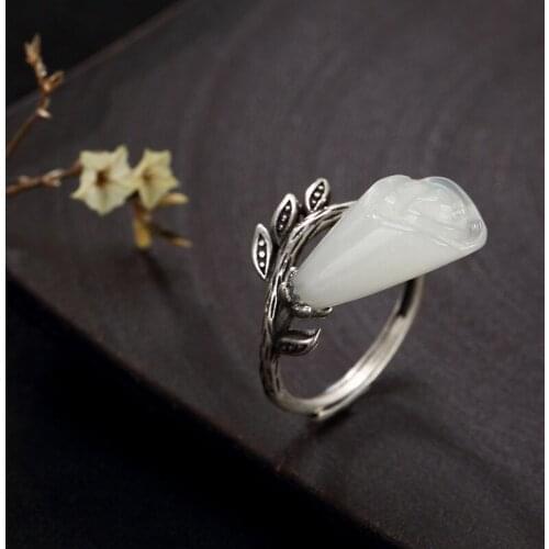 Rose Limited Women Party Anel Feminino 2018 New S925 Pure Natural Hetian Roses Open Wholesale High-grade Joker Female Ring