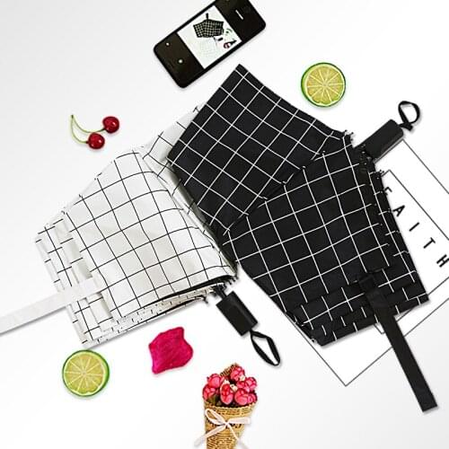 Umbrella female sunshade simple lattice folding rain and rain dual-use umbrella reinforce male fresh black vinyl sun