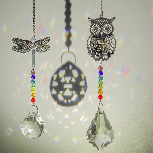 1PC K9 Crystals Ball Alloy Suncatchers Prisms Dragonfly Owl Hanging Ornament Window Decor Car Pendant Home Decor Crafts
