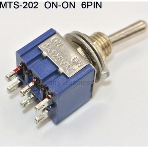 10PCS MTS-202 DPDT Switch 6A 125V AC 6-Pin ON-ON Mini Toggle Switches 31*13*12mm For Switching Lights Motors