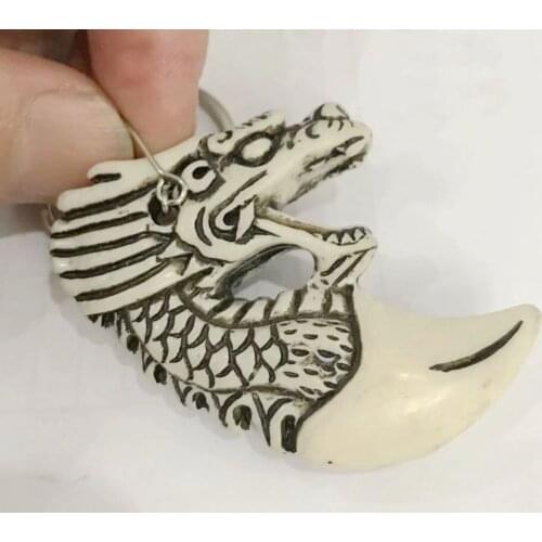 10 pcs Imitation Yak Bone Carved Biker Mens Keychain Amulet Dragon Totem Keychain