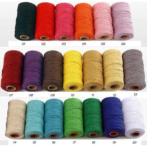100Yards/Roll Pure Cotton Twisted Cord Rope Crafts Macrame Artisan String Multicolor Cotton Linen Rope Home Textiles 20Color