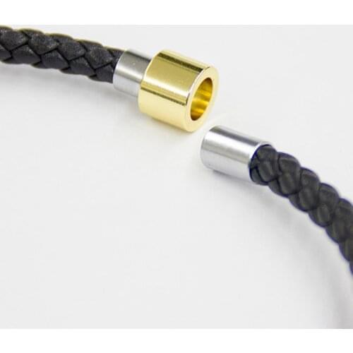 97QE Woven Adjustable DIY Beading Bracelet Genuine Leather Titanium Steel Metal Clasp