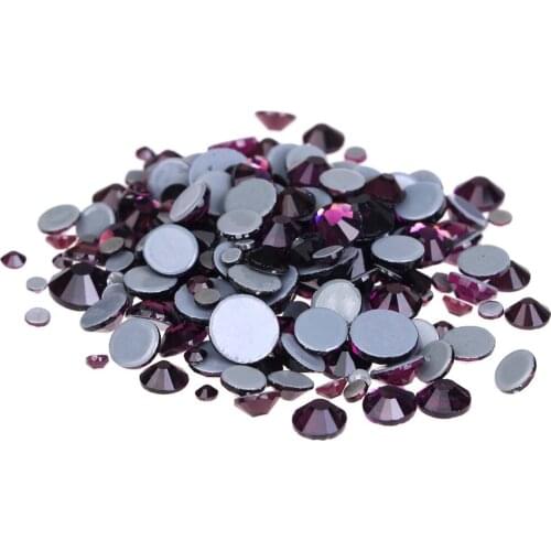 AAAAA Quality Amethyst Hot Fix Rhinestone Super Bright Glass Strass Hotfix Iron On Crystal Rhinestones for Wedding Decoration