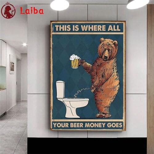 Diamond Embroidery Grumpy Bear Drinking Beer To The Bathroom Diamond Painting Full Square round drill Mosaic Cross Stitch Art