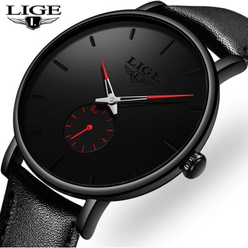 New LIGE Men Watch Simple Fashion Ultra Thin Date Quartz Clock Male Casual Leather Waterproof Sport Watch Men Relogio Masculino