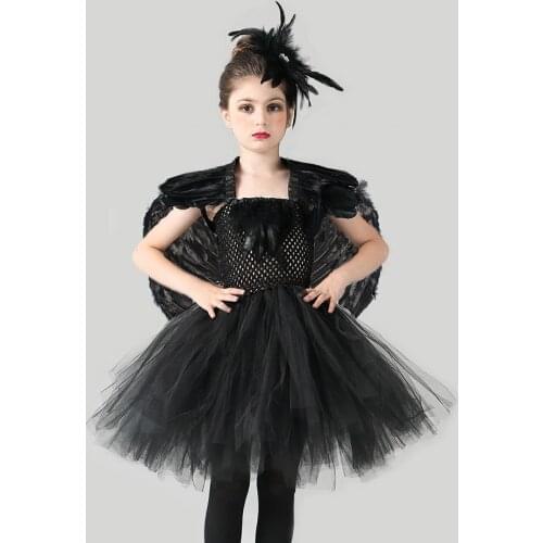 Black Swan Girls Halloween Costume Dress Scary Costumes Fancy Baby Cosplay Outfit Kids Cartoon Tutu Dresses Masquerade Robe Gown