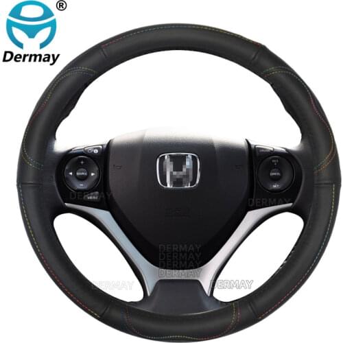 DERMAY Genuine Leather Car Steering Wheel Cover Customized Size for Honda Civic 2004 2006 2007 2008 2009 2012 2013 2014