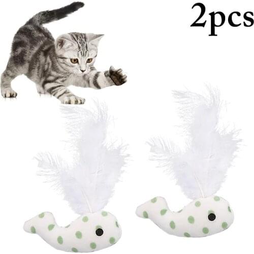 Dorakitten 2Pcs/Set Bite Resistant Cat Chew Toys Dolphin Shape Fake Feather Decor Kitten Toys Plush Cat Toys Pet Supplies