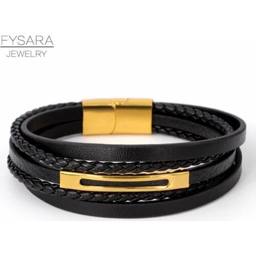 FYSARA Men Leather Bracelet Magnet Buckle Male Braid Vintage Jewelry For Women Handmade Multi Layer Wrist Band Bracelets Gift