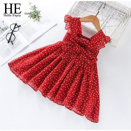 HE Hello Enjoy Girls Dress Summer 2020 Baby Kids Chiffon Polka Dot Sleeveless Party Princess Dresses Children Clothing 2-6 Year