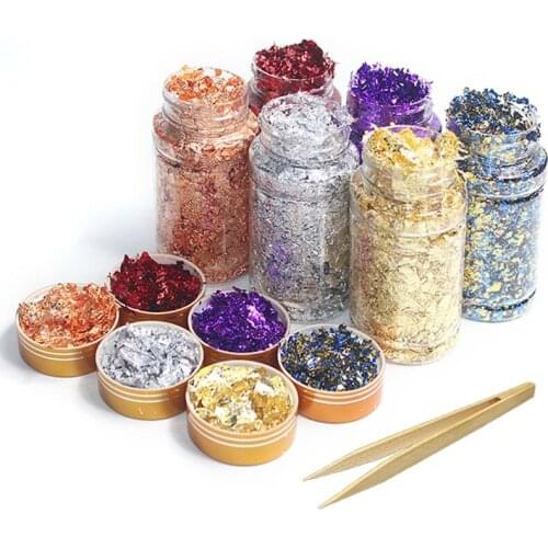 6 Colors Gold Leaf Gilding Resin Flakes Metallic Foil Flakes Painting Resin Arts Crystal Mold Soap Making Drop Ship