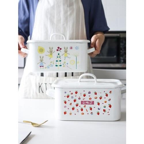 Ins Style 4L Original Thicken Enamel Breadbox for Oven use Fridge use Food Storage Containers Snacks Box Toast Box