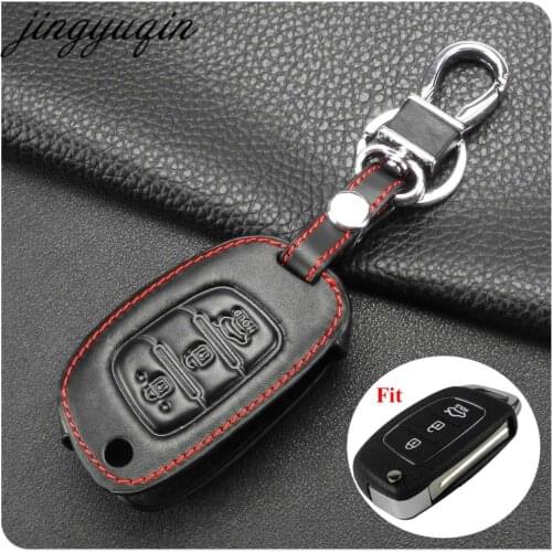 Jingyuqin Leather Flip Key Cover Case For Hyundai I10 I20 IX25 IX35 IX45 Elantra Accent 3 Button Folding Key Fob Car Styling