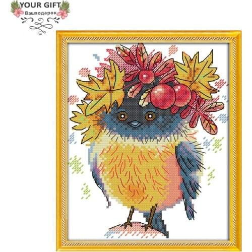 Joy Sunday Bird DA119 14CT 11CT Counted Stamped Home Decor Autumn Bird Needlework Needlepoint Embroidery DIY Cross Stitch kits