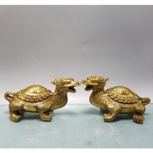 China brass longevity dragon turtle crafts statue A pair