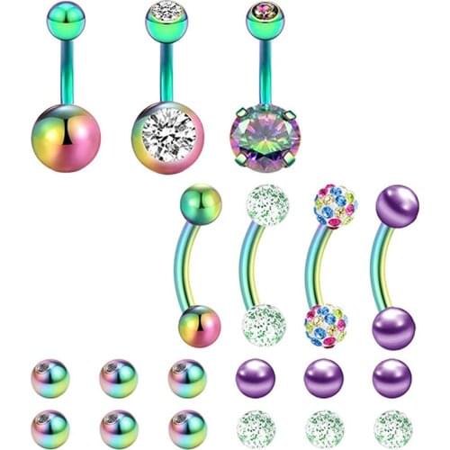 Belly Button Barbells Belly Ring Stainless Steel Curved Barbell Piercing Belly Button Rings 14g Select-Colors
