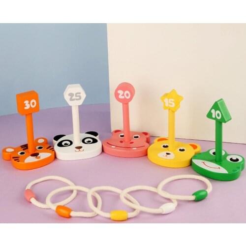 10pcs Ring Toss Game Children Wooden Throw Ring Game Toys With 5 Ferrules Indoor Outdoor Shooting Games Interactive Animal Toys