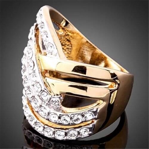 Fashion Women Ring Luxury Alloy Finger Band Inlaid Ring Hollow Out Jewelry Accessories Gift For Women Girls Finger Ring