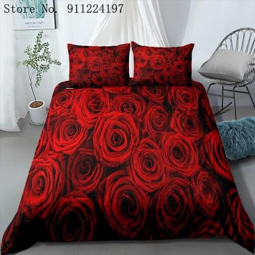 Home Textiles Red Black Rose Printing Duvet Cover Set Pastoral Style Bedding Sets Queen Size 2/3pcs Soft Comfortable Bed Covers