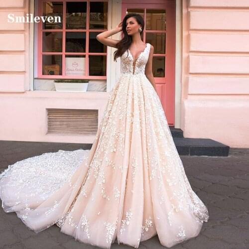 Smileven Lace Wedding Dress A Line Princess Bride Dresses Backless Puff Tulle Wedding Gowns Vestido De noiva