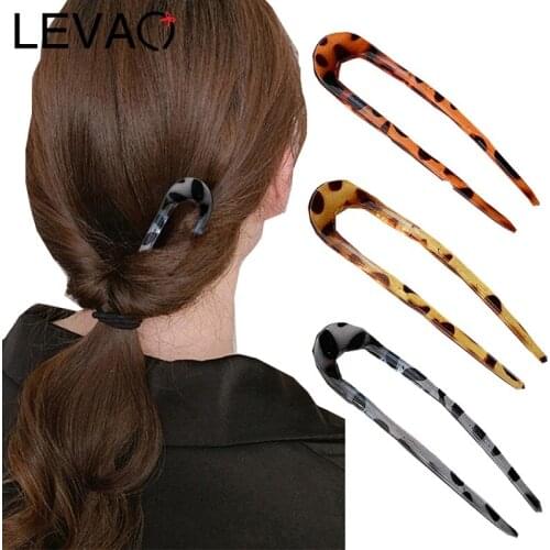 LEVAO 2021 women Resin Leopard U-shaped Hair Sticks Hair Styling Hairpin Makeup Tools Fashion Hair Clips Hair Accessories New