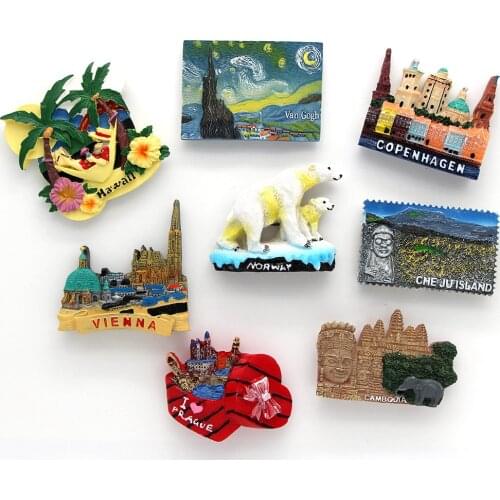 World Tourism refrigerator Norway polar bear Prague magnetic fridge magnets tourism souvenir Hawaii Vienna South Korea souvenir