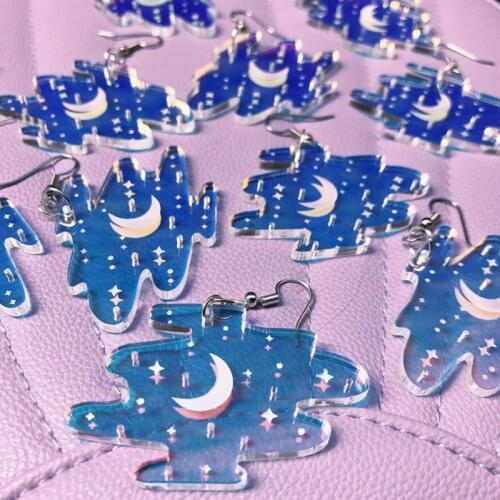 Donarsei Fashion Colorful Laser Starry Sky Drop Earrings For Women Personality Reflective Moon Star Acrylic Dangle Earrings