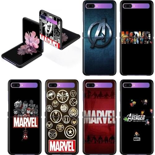Marvel Avengers Logo Superhero Fashion Mobile Hard Shockproof Cover For Samsung Galaxy Z Flip 3 5G Black Fundas Phone Case