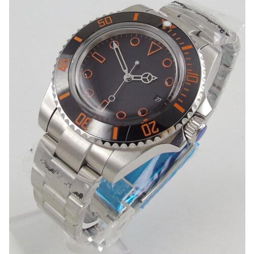 40mm Black Dial Automatic Movement Domed Glass Miyota Bracelet Strap Orange marks Date Window Self Winding Mens Watch