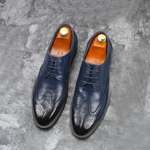 Leather Brogues Men Dress Shoes Business Lace Up Men Loafers Formal Oxford Men Wedding Party Shoes Zapato Hombre Plus Size 38-48