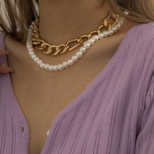 Stainless Steel Figaro Freshwater Pearl Chains Layered Necklace for Women Punk Jewelry Choker Cute Double Layer Boho Gifts