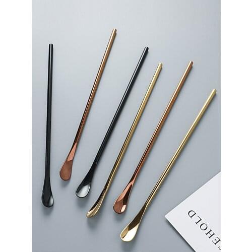 New 4pcs 304 stainless steel stirring spoon, glass stirring rod, long handle spoon, net red beverage milk tea shop coffee spoon
