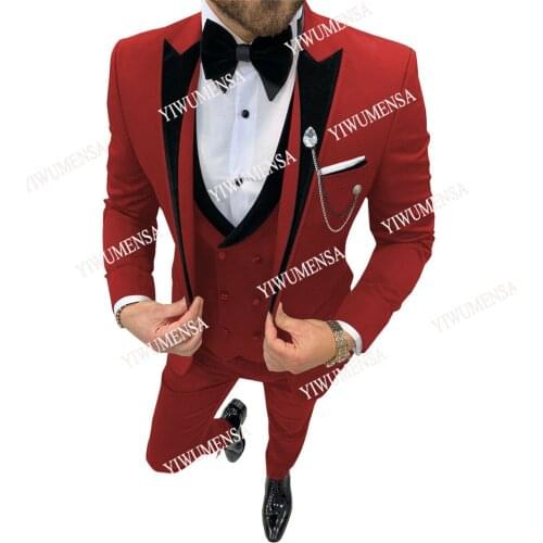 YIWUMENSA Formal Red With Black Peaked Lapel Blazers Slim Fit Wedding Suits For Groom Wear Costume Homme Mariage Dress Tuxedos