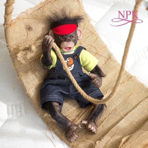 NPK Original 40CM Handmade Detailed Painting Reborn Premie Baby Orangutans Black Monkey Collectible Art high quality doll