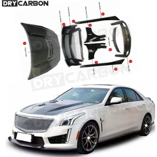 Front Lip Side Skirts Fender Engine Hood Rear Wing Front Bumper for Cadillac CTS Sedan CTS V Sport Style 2015-2020 Body Kits