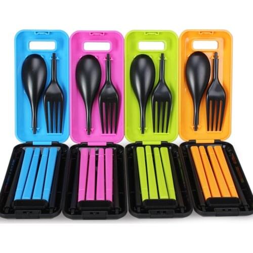 Outdoor Travel Picnic Protable Tableware Eco-friendly ABS Tableware Chopsticks Spoon Fork Storage Box