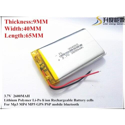 Polymer battery 2600mah 3.7V 904065 smart home MP3 speakers Li-ion battery for dvr,GPS,mp3,mp4,cell phone,speaker