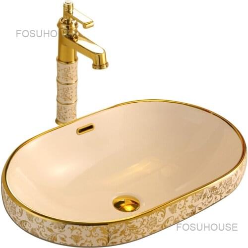 Semi Embedded Basin Gold European Bathroom Sink Wash Basin Upper Basin Ceramic Basin Lower Basin Pan Vanity Sinks Bathroom