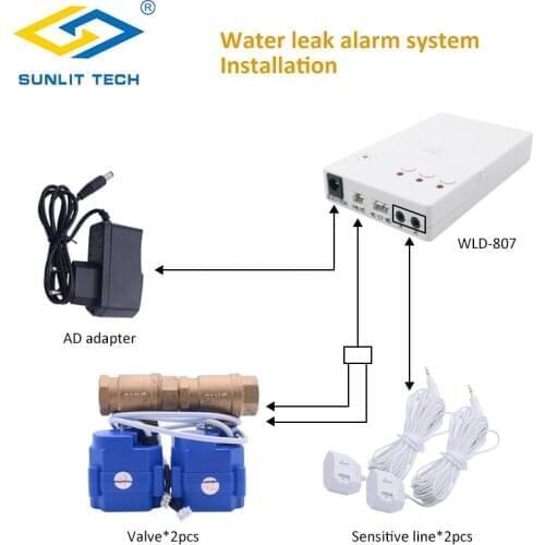 Professional Water Flood Sensor Alarm System with DN15 DN20 DN25 BSP Brass Valve for Smart Home Protection Water Leak Detector