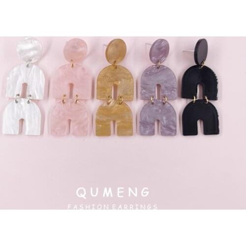 QUMENG Punk Simple statement fashion U-shaped arch acrylic geometric Pendant Earrings temperament womens jewelry trend 2021