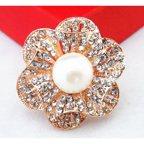 Cheapest Retail Gold Color Clear Rhinestone Diamante Floral Pin Brooches Wedding Jewelry