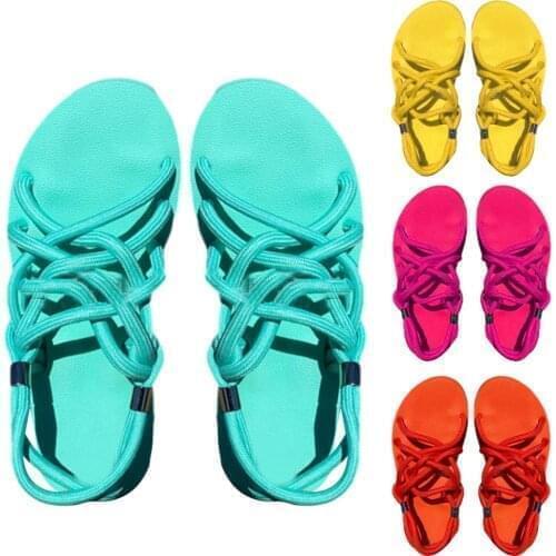 Women Sandals Summer Beach Shoes Fashion Flat Braided Rope Sandals Solid Color Swimming Beach Shoes NEW Style Dropshipping