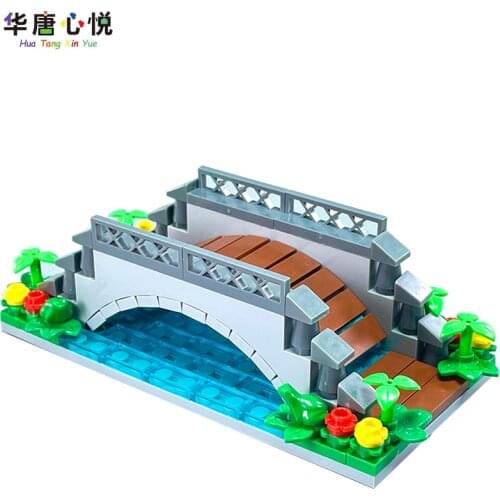 City Scene Series Small Bridge And Flowing Water Arch Bridges Decoration Building Blocks Educational Toys Kids Gift Cities Model