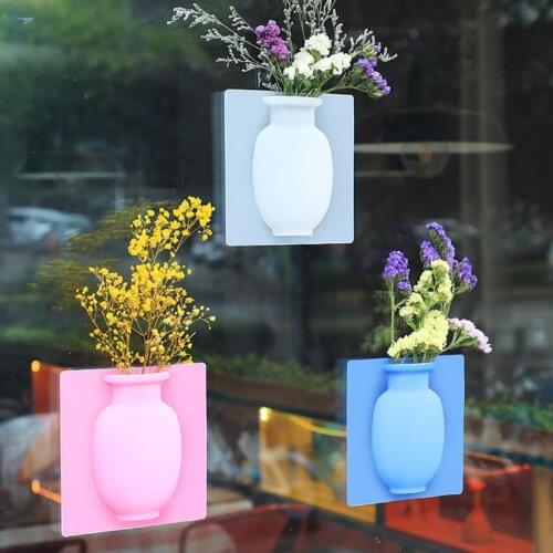 3pcs Silicone Sticky Wall Magic Plant Vases Container Decorations Leaves Body Accessories Outdoor Handmade Pots Bottle Flowers