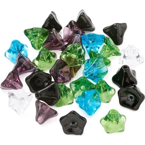 30pcs Glass Beads Mixed Color Flower Design Morning Glory Fashion Jewelry Bead for Necklace Bracelet DIY 6x9mm Hole 0.8mm